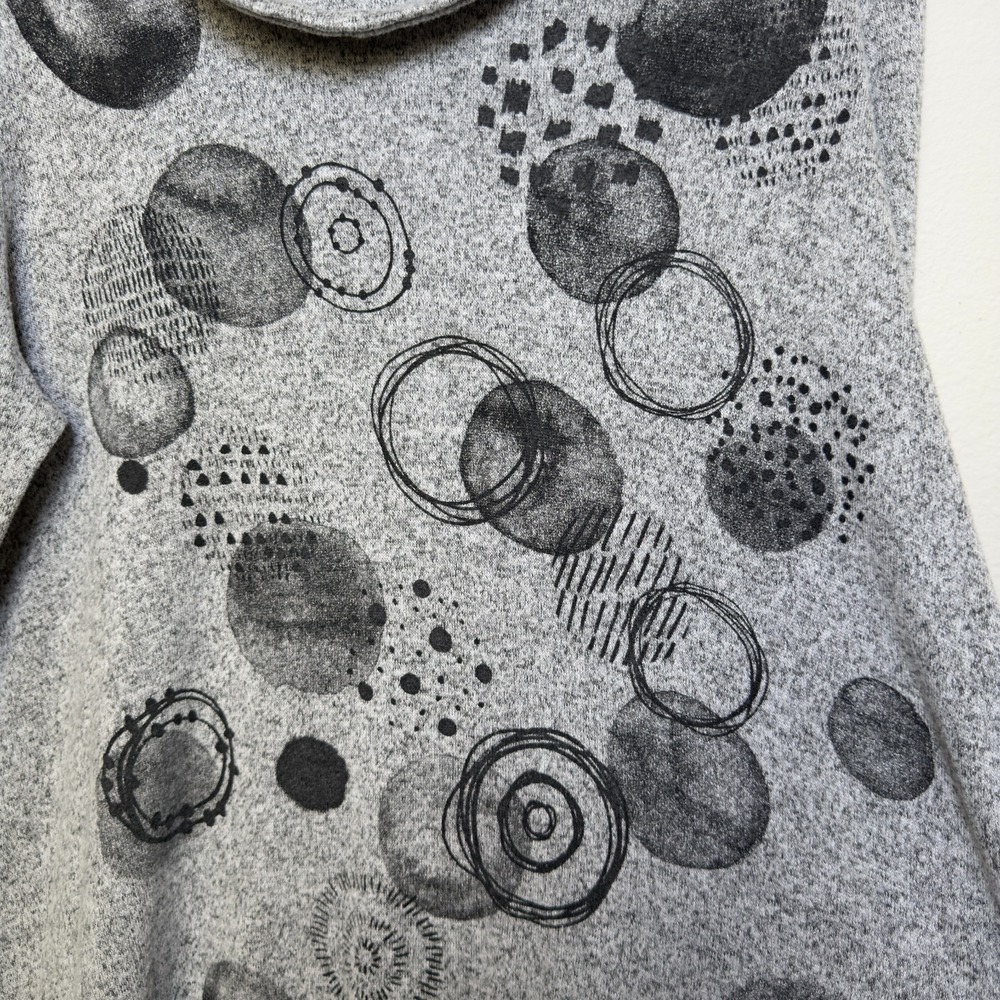 Jess & Jane Women Tunic Knit Sweatshirt XL Gray Polkadot Sharkbite Hem Cowl Neck - Picture 5 of 8